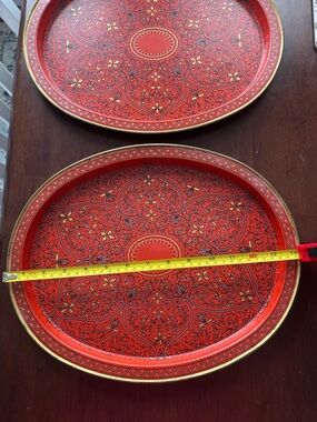 Red Decorative Serving Tray with Intricate Gold Accent